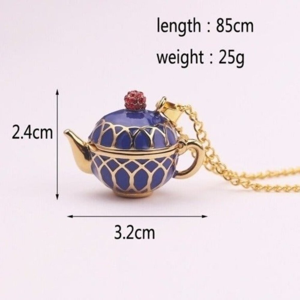 Tea pot necklace & earrings set enamel - Picture 5 of 7